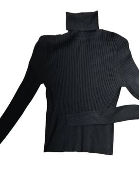 Black Ribbed Turtleneck Sweater - Women